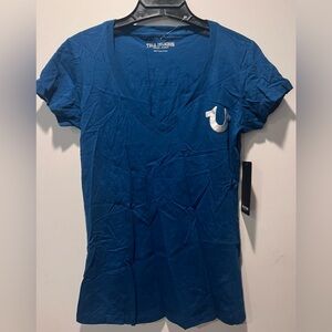 True Religion V-Neck Logo Tee T-Shirt Poseidon Silver size Small NWT‎